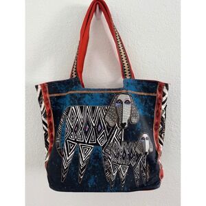 Laurel Burch Bags Black and White Dogs Large Zippered Tote Shoulder Bag 90s Boho